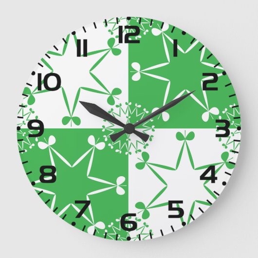 St Patricks Day Green Clover Star Geometric Große Wanduhr (Vorderseite)