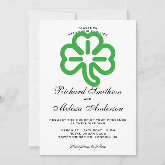 St. Patrick's Day Green Clover Wedding Einladung (Vorderseite)