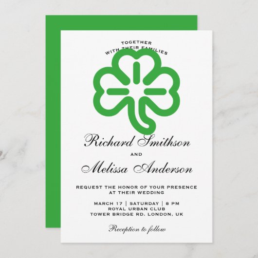 St. Patrick's Day Green Clover Wedding Einladung (Vorne/Hinten)