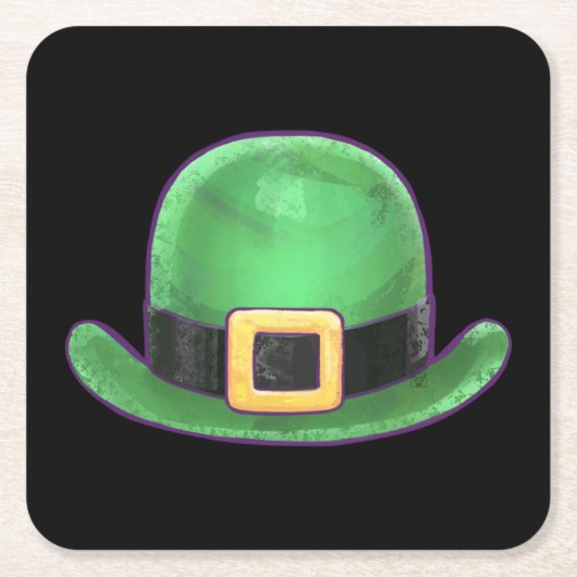 St Patricks Day Green Derby Hat auf Black Rechteckiger Pappuntersetzer (Vorderseite)