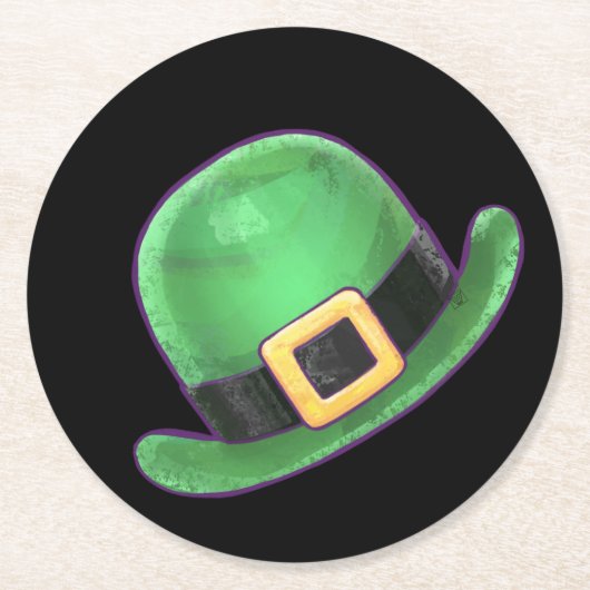 St Patricks Day Green Derby Hat auf Black Runder Pappuntersetzer (Vorderseite)