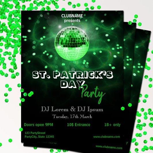 St. Patrick's Day Green Disco Ball Party Flyer
