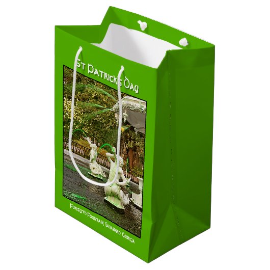 St Patrick's Day Green Forsyth Fountain Foto Mittlere Geschenktüte (Vorderseite Schrägansicht)