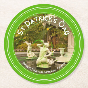 St Patrick's Day Green Forsyth Fountain Foto Runder Pappuntersetzer