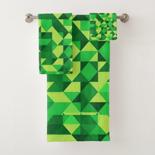 St. Patrick's Day Green Geometric Pattern Badhandtuch Set (Insitu)
