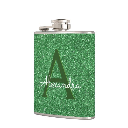 St. Patrick's Day Green Glitzer & Sparkle Monogram Flachmann (Links)