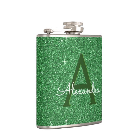 St. Patrick's Day Green Glitzer & Sparkle Monogram Flachmann (Rechts)