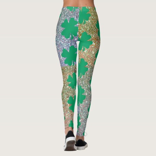 St Patrick's Day Green Gold Glitzer Kleeblatt Leaf Leggings (Rückseite)