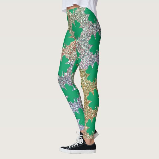 St Patrick's Day Green Gold Glitzer Kleeblatt Leaf Leggings (Links)