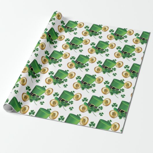 St. Patrick's Day Green Hat Kleeblatt Vine Irish Geschenkpapier (Ungerollt)