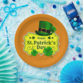 St Patrick's Day Green Hat & Kleeblatts auf Orange Pappteller (Party)