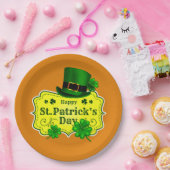 St Patrick's Day Green Hat & Kleeblatts auf Orange Pappteller (Party)