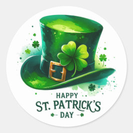 St Patricks Day Green Hat Kleeblatts Illustration Runder Aufkleber