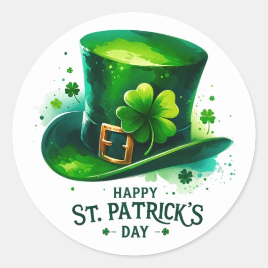 St Patricks Day Green Hat Kleeblatts Illustration Runder Aufkleber (Vorderseite)