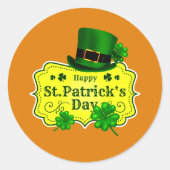 St Patricks Day Green Hat & Kleeblatts Orange Runder Aufkleber (Vorderseite)
