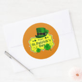 St Patricks Day Green Hat & Kleeblatts Orange Runder Aufkleber (Umschlag)