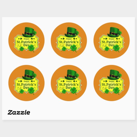 St Patricks Day Green Hat & Kleeblatts Orange Runder Aufkleber (Blatt)