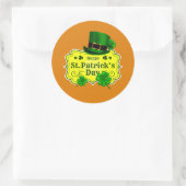 St Patricks Day Green Hat & Kleeblatts Orange Runder Aufkleber (Tasche)