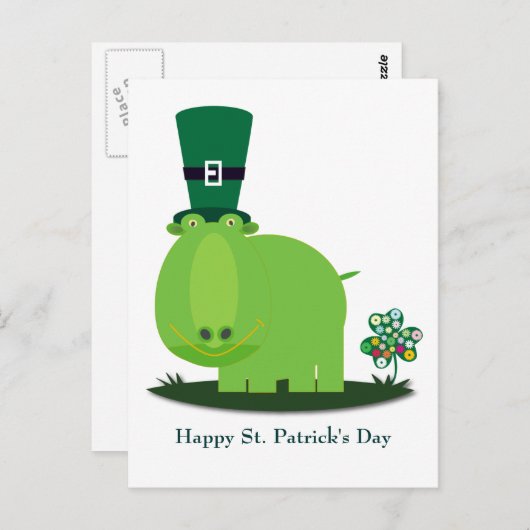 St Patrick's Day: Green HIPPO Postkarte (Vorne/Hinten)