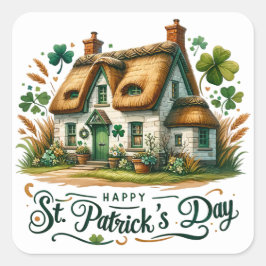 St Patricks Day Green Hütte Clover Illustration Quadratischer Aufkleber