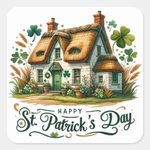 St Patricks Day Green Hütte Clover Illustration Quadratischer Aufkleber
