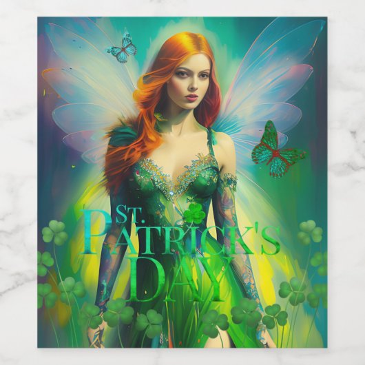 St Patrick's Day Green Irish Fairy 3 Leaf Clover Weinetikett (Einzelnes Label)