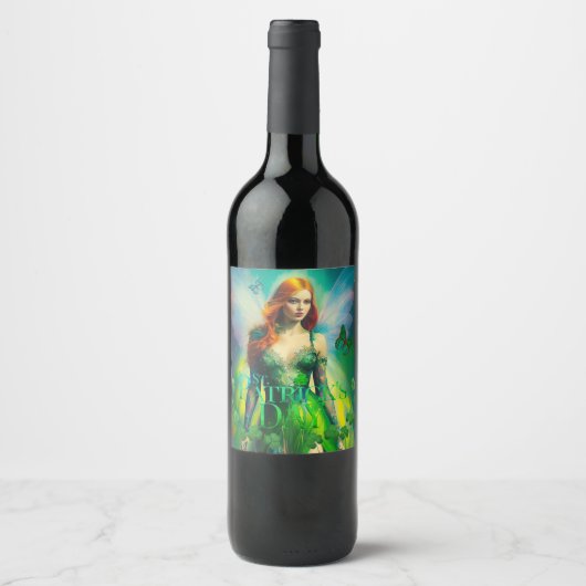 St Patrick's Day Green Irish Fairy 3 Leaf Clover Weinetikett (Vorderseite)