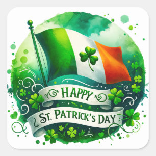 St Patricks Day Green Irish Flag Illustration Quadratischer Aufkleber