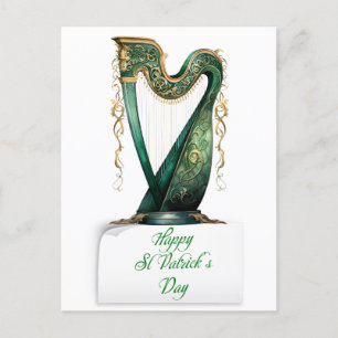 ST-Patrick's Day Green Irish Harp Feiertagspostkarte