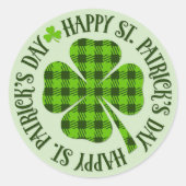St Patricks Day Green Kariert Kleeblatt Clove Runder Aufkleber (Vorderseite)