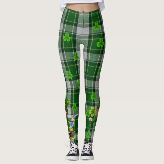 St. Patrick's Day Green Kariert Tartan Pot of Gold Leggings (Vorderseite)