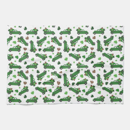 St Patricks Day Green Kariert Truck Clover Leaf Geschirrtuch (Horizontal)