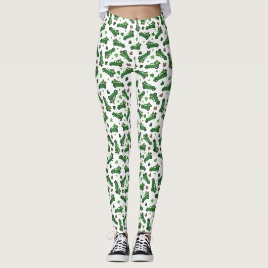 St Patricks Day Green Kariert Truck Clover Leaf Leggings (Vorderseite)
