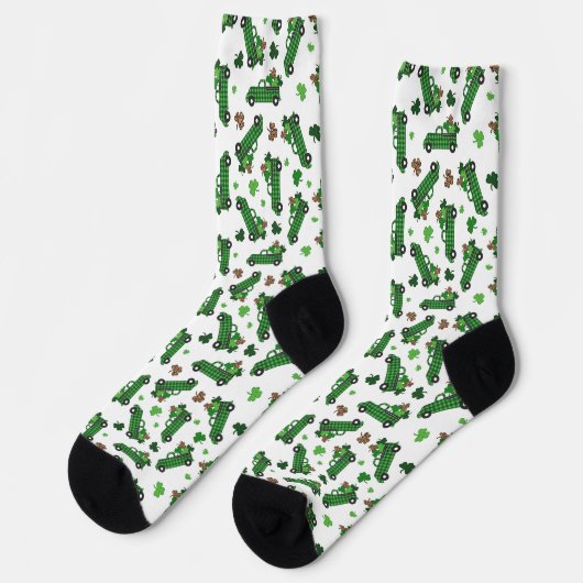 St Patricks Day Green Kariert Truck Clover Leaf Socken (Linkes Detail)
