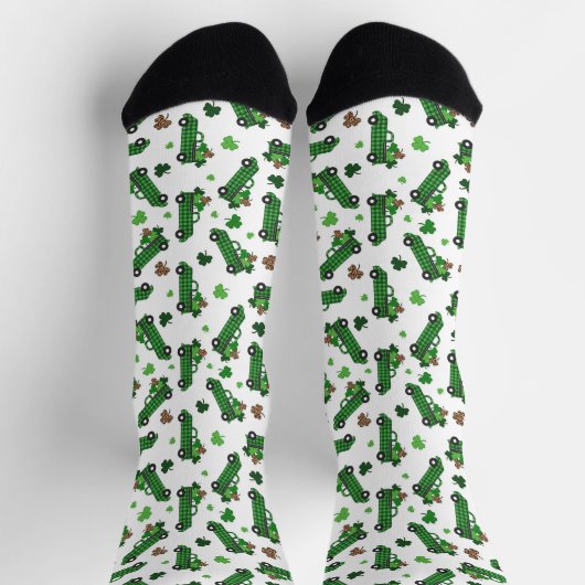 St Patricks Day Green Kariert Truck Clover Leaf Socken (Oben)