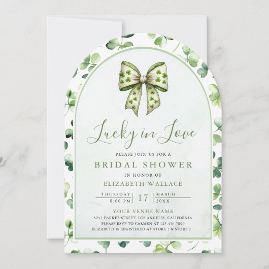 St Patrick's Day Green Kleeblatt Bow Brautparty Einladung (Vorderseite)