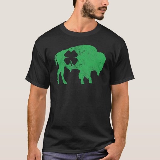 St Patrick's Day Green Kleeblatt Buffalo Bison Iri T-Shirt (Vorderseite)