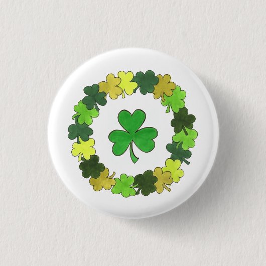 St. Patrick's Day Green Kleeblatt Clover Wreath Button (Vorderseite)
