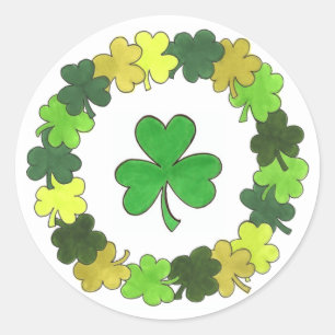 St. Patrick's Day Green Kleeblatt Clover Wreath Runder Aufkleber