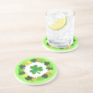 St. Patrick's Day Green Kleeblatt Clover Wreath Sandstein Untersetzer