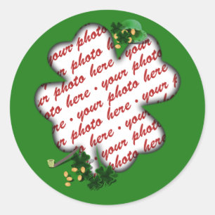 St Patrick's Day Green Kleeblatt Foto Frame Runder Aufkleber