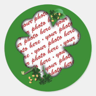 St Patrick's Day Green Kleeblatt Foto Frame Runder Aufkleber