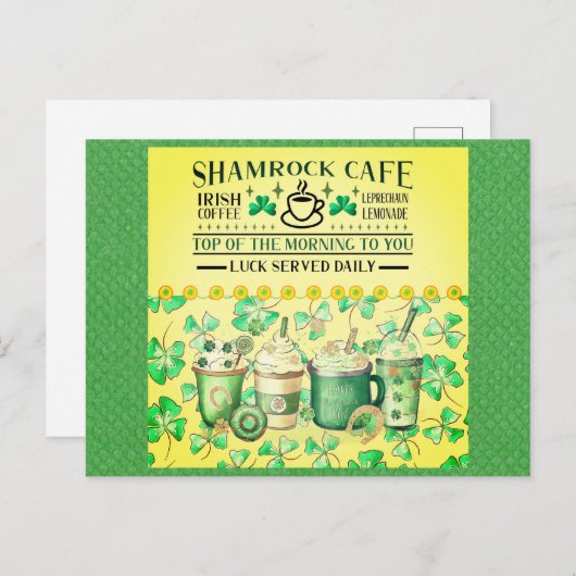 St Patricks Day Green Kleeblatt Irish Café Postkarte (Vorne/Hinten)