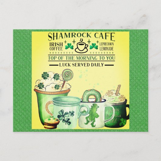 St Patricks Day Green Kleeblatt Irish Café Postkarte (Vorderseite)