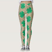 St Patrick's Day Green Kleeblatt Leaf Gold Glitzer Leggings (Vorderseite)