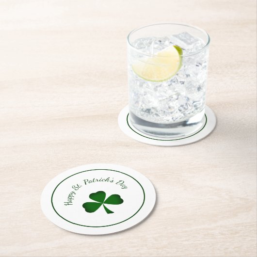 St. Patrick's Day Green Kleeblatt Niedliche Klee Runder Pappuntersetzer (Vor Ort)