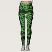 St Patricks Day Green Kleeblatt Pattern auf Schwar Leggings (Vorderseite)