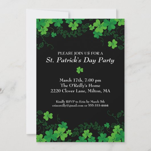 St. Patrick's Day Green Kleeblatt Vine Irish Party Einladung (Vorderseite)