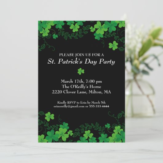 St. Patrick's Day Green Kleeblatt Vine Irish Party Einladung (Stehend Vorderseite)