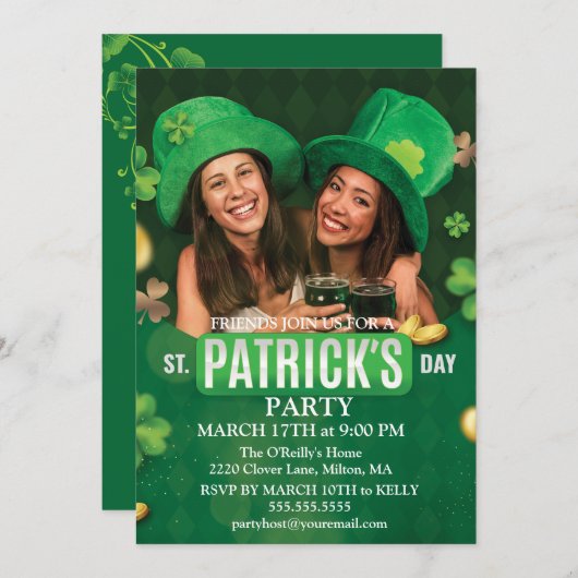 St. Patrick's Day Green Kleeblatt Vine Irish Party Einladung (Vorne/Hinten)